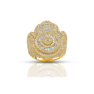 21.75mm Gold Baguette and Round Diamond Hamsa Ring