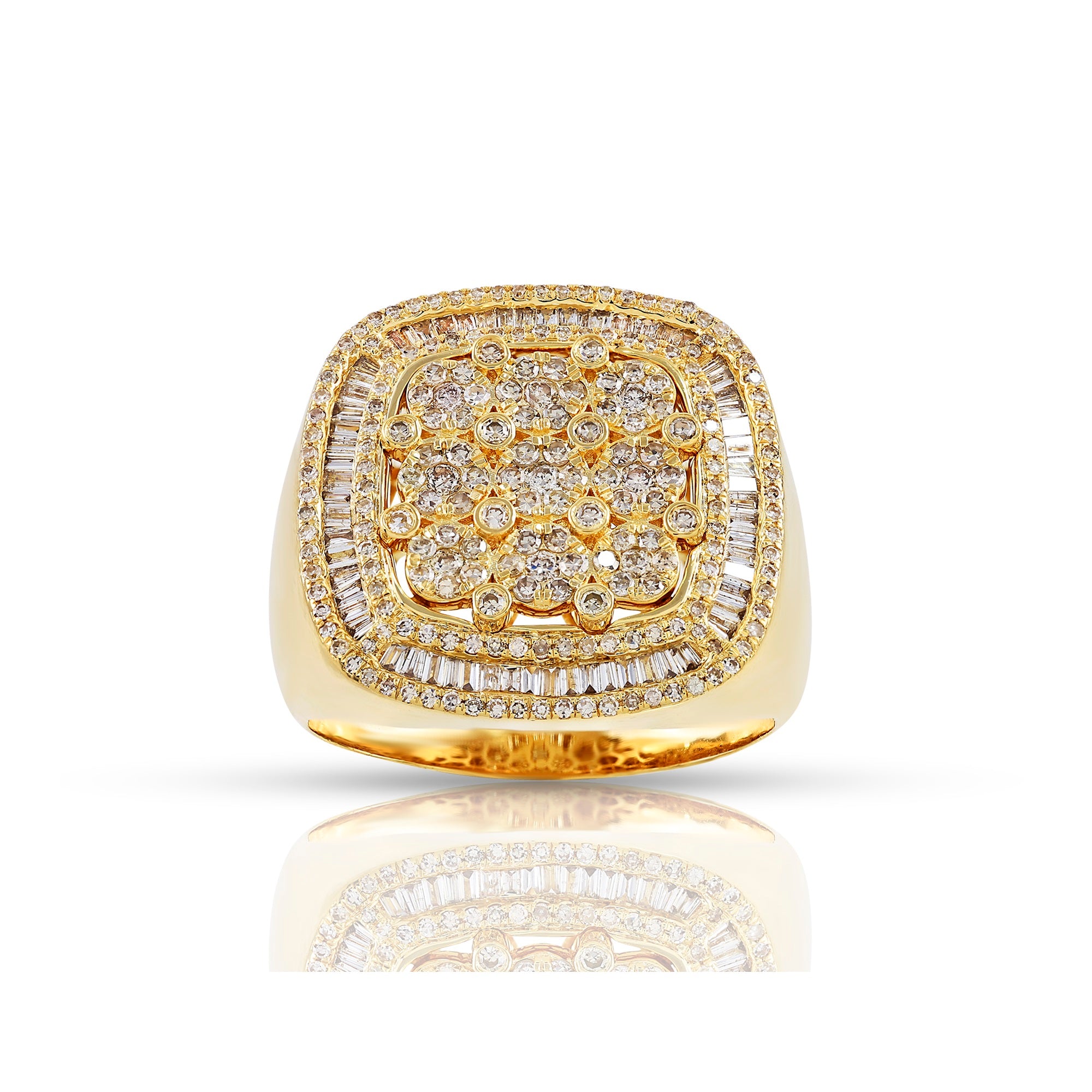 21mm Yellow Gold Baguette and Round Diamond Illusion Ring