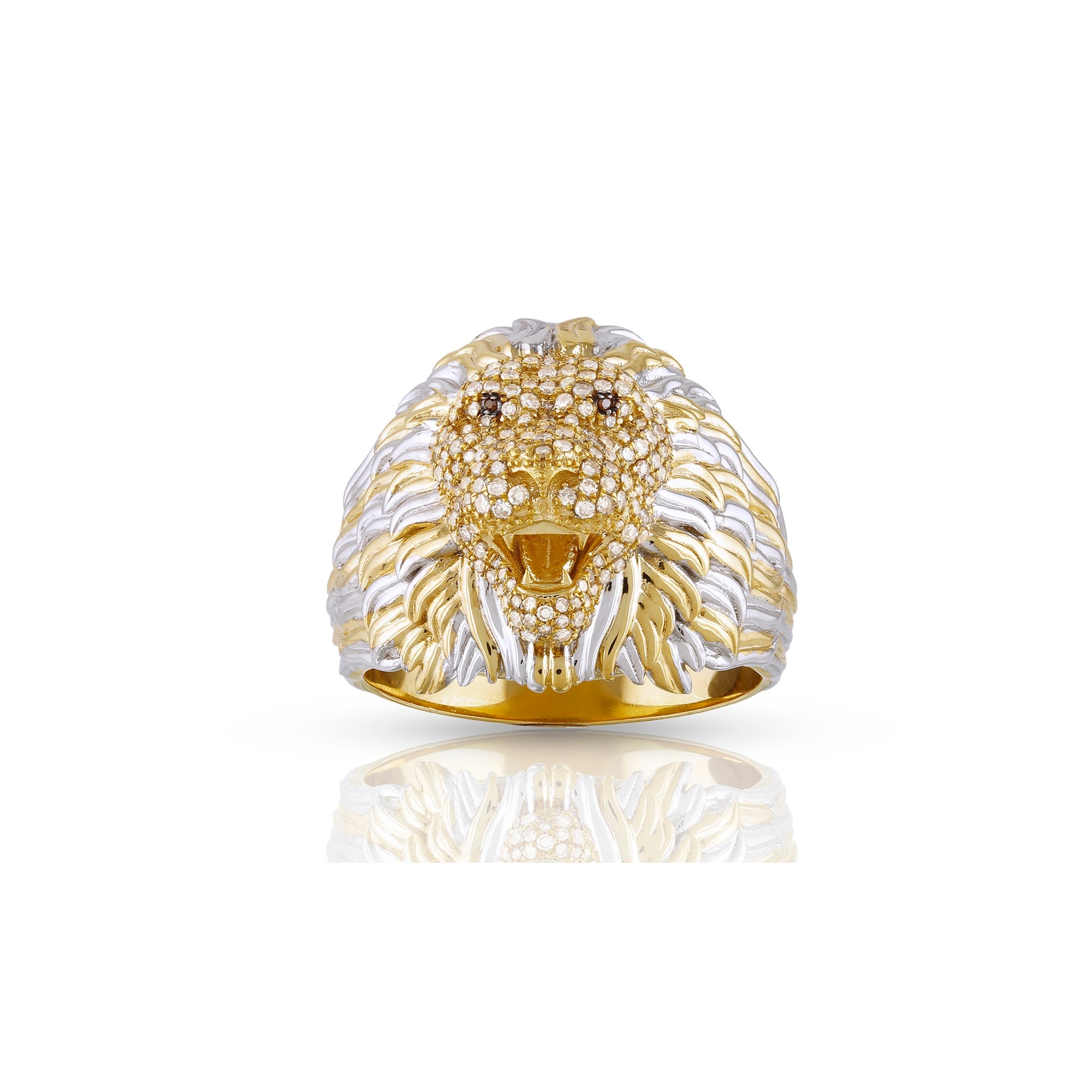 22.5mm Yellow Gold Round Diamond Lion Ring