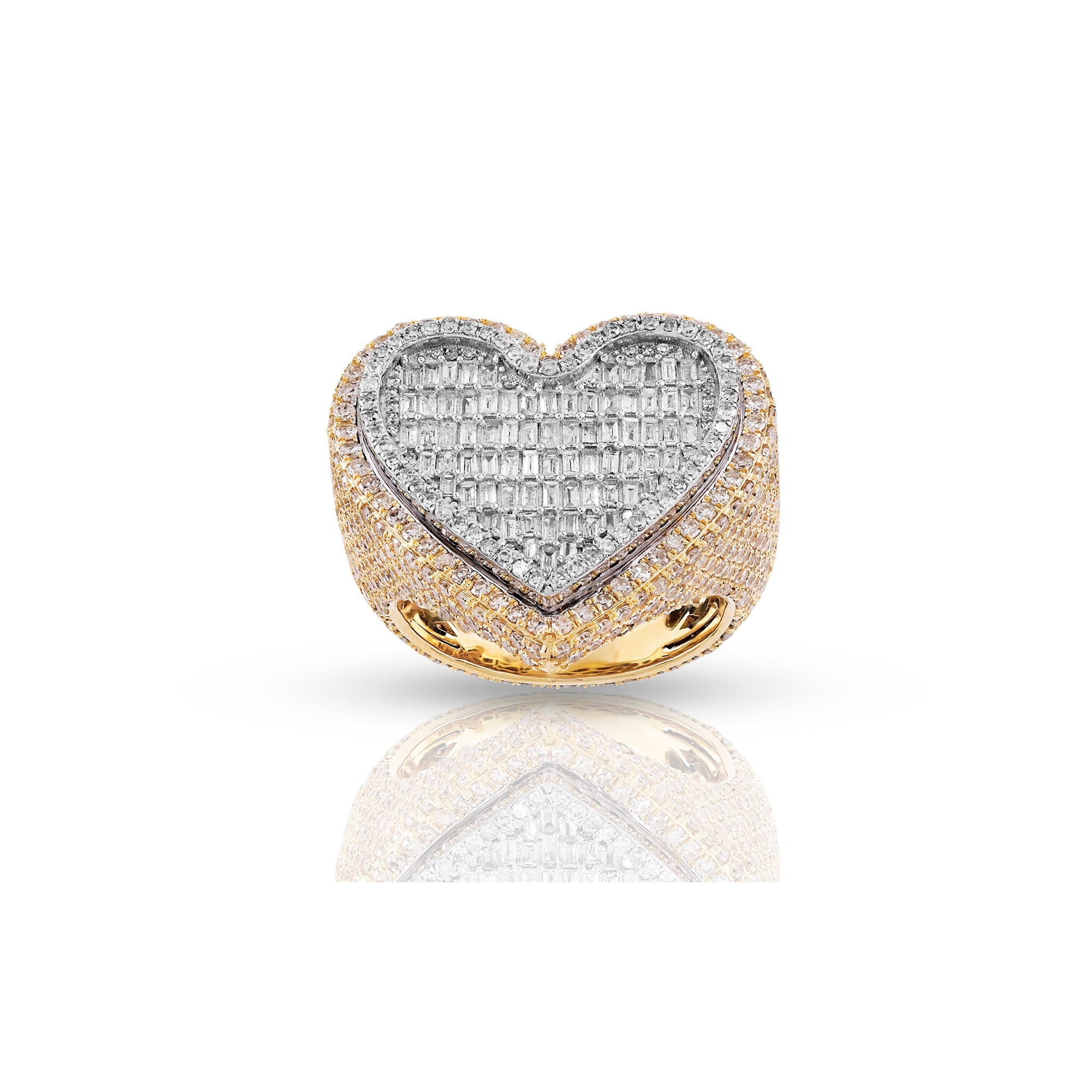 23.5mm Gold Baguette and Round Diamond Heart Ring