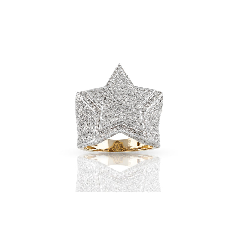 23mm Yellow Gold Round Diamond Star Ring