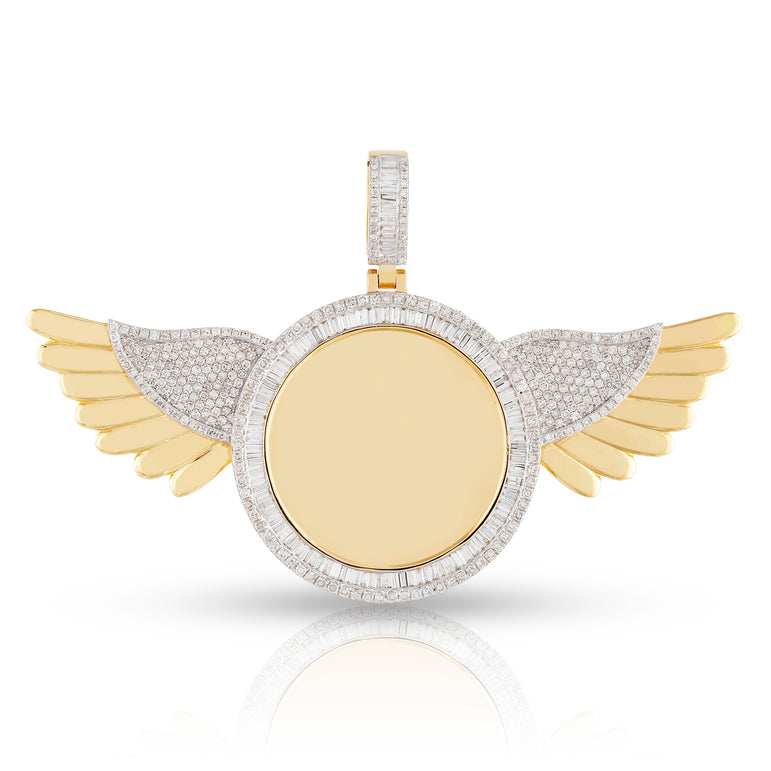 Yellow Gold Diamond Picture Pendant with wings by Rafaela Jewelry