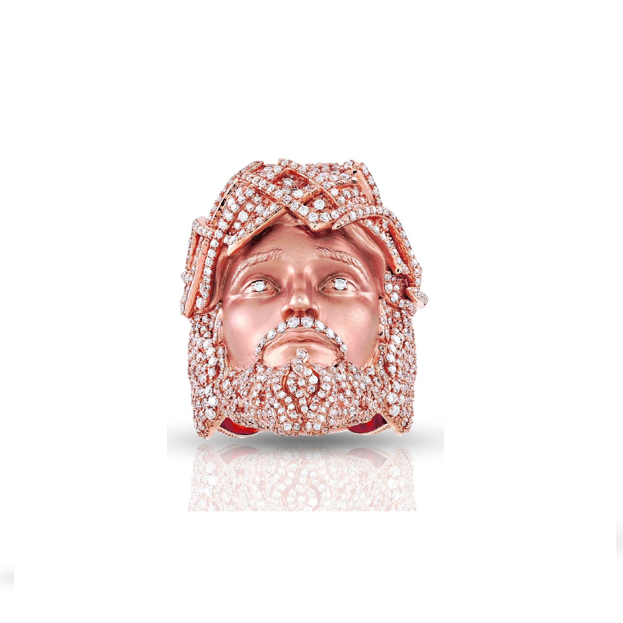 35mm Rose Gold Round Diamond Jesus Ring