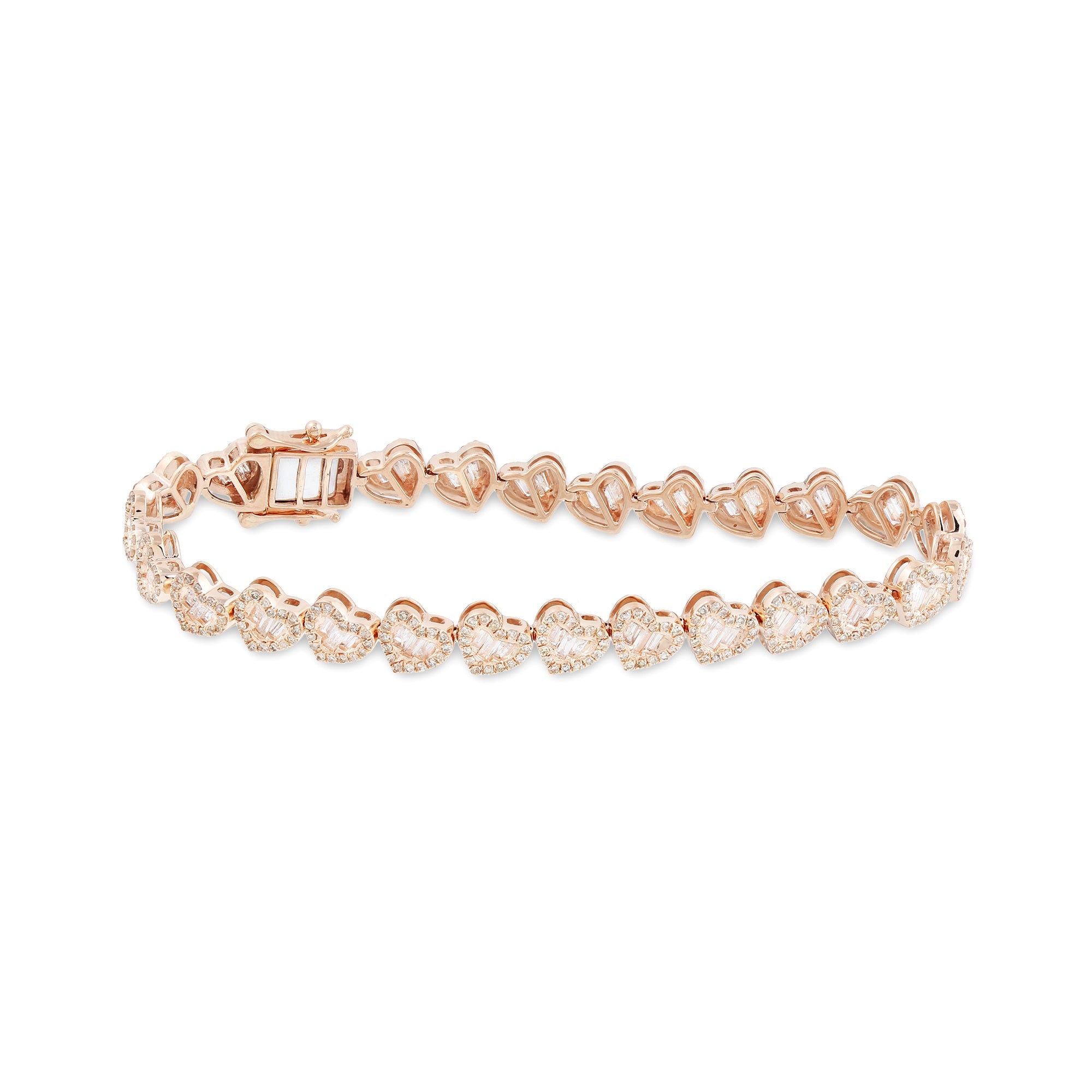 6.5mm Rose Gold Baguette and Round Diamond Heart Bracelet