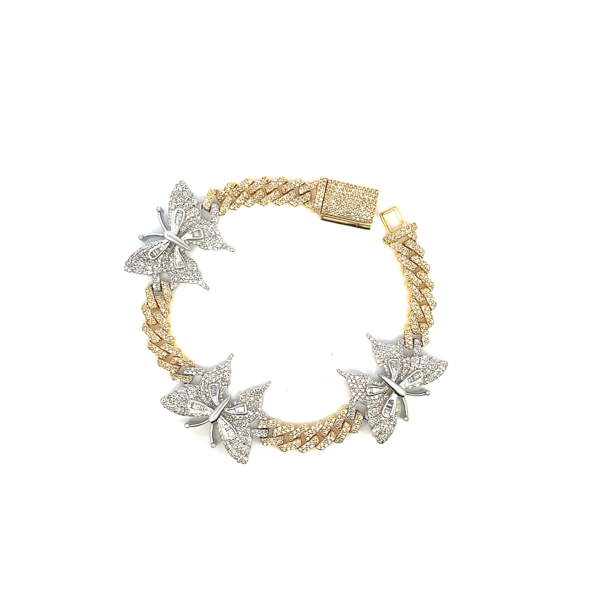 6mm Yellow Gold Diamond Butterfly Cuban Bracelet