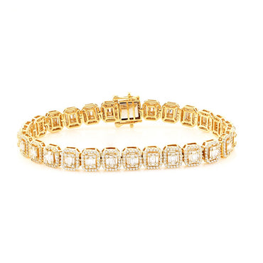 7.7mm Yellow Gold Round And Baguette Diamond Bracelet