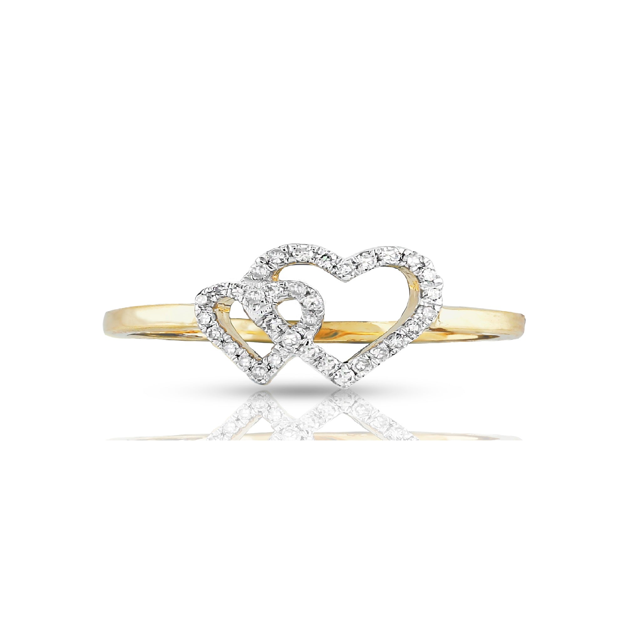 8.5mm Yellow Gold Double Heart Diamond Ring