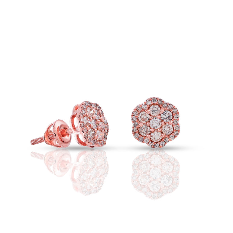 Rose Gold Round Diamond Flower Stud Earrings