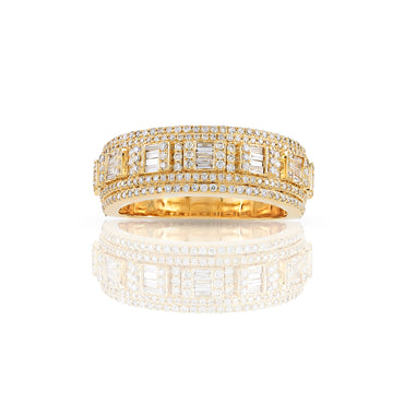 8mm Gold Baguette and Round Diamond Cluster Ring