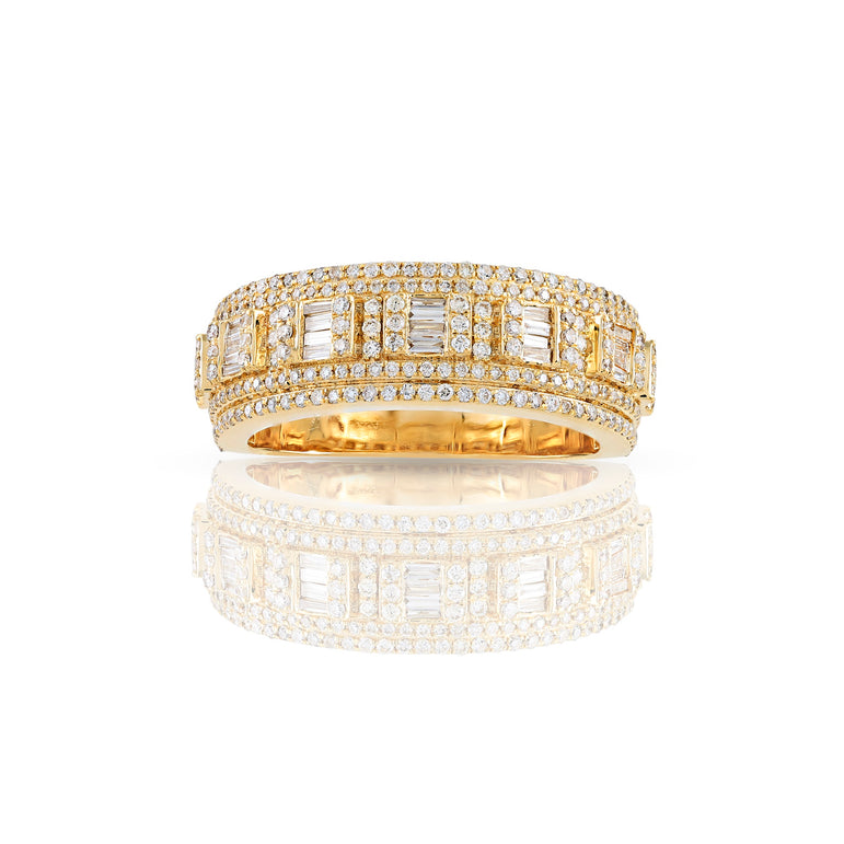 8mm Gold Baguette and Round Diamond Cluster Ring