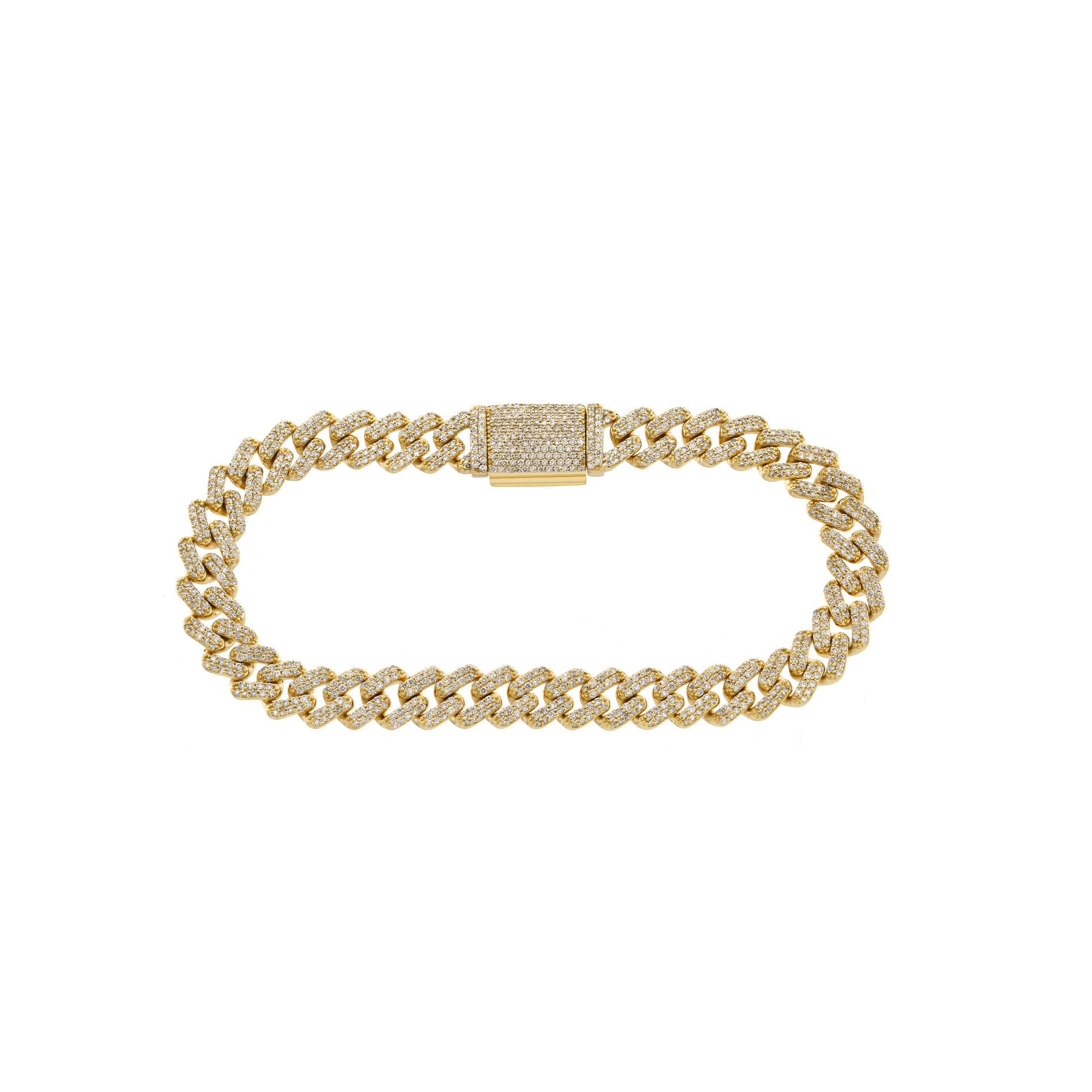 8mm Yellow Gold Cuban Link Diamond Bracelet