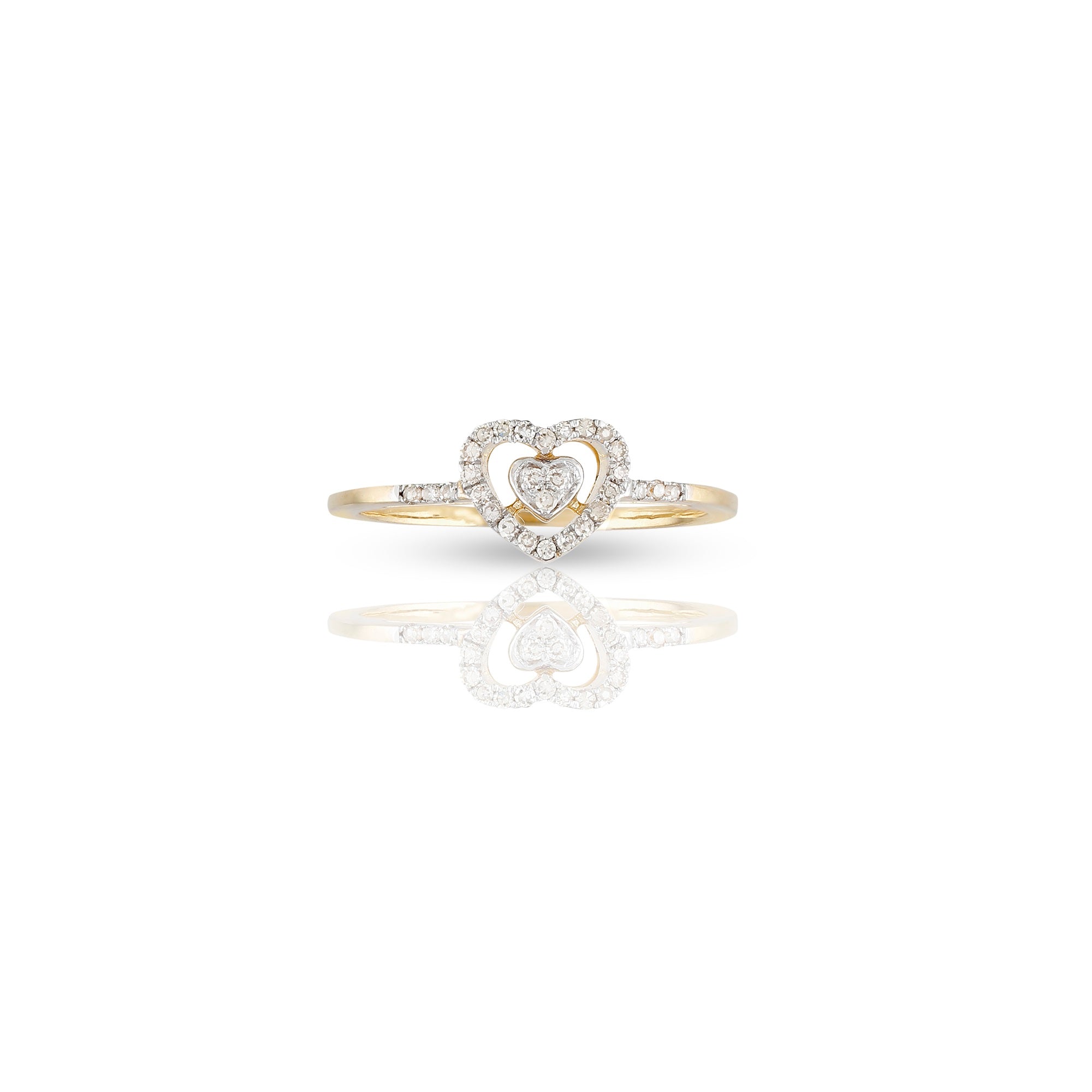 8mm Yellow Gold Double Heart Diamond Ring