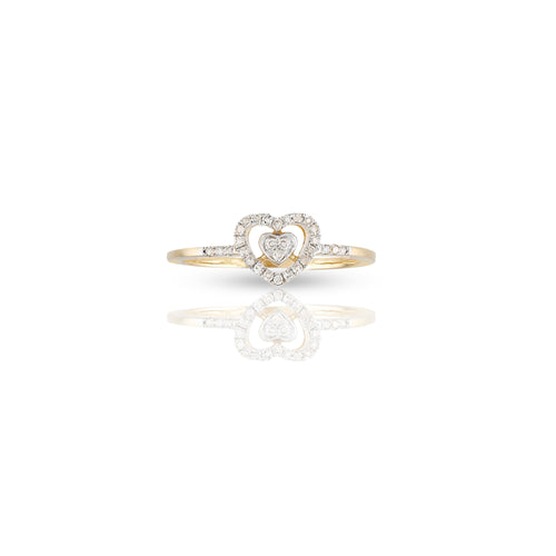 8mm Yellow Gold Double Heart Diamond Ring