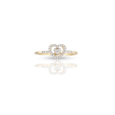 8mm Yellow Gold Double Heart Diamond Ring