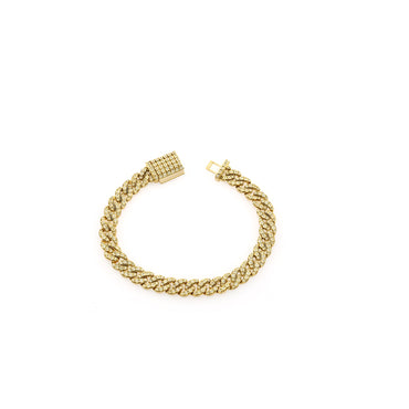 8mm Yellow Gold Round Diamond Cuban Bracelet