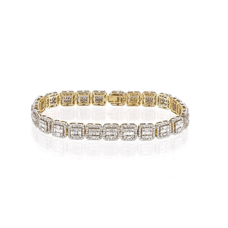 9mm Yellow Gold Baguette and Round Diamond Bracelet