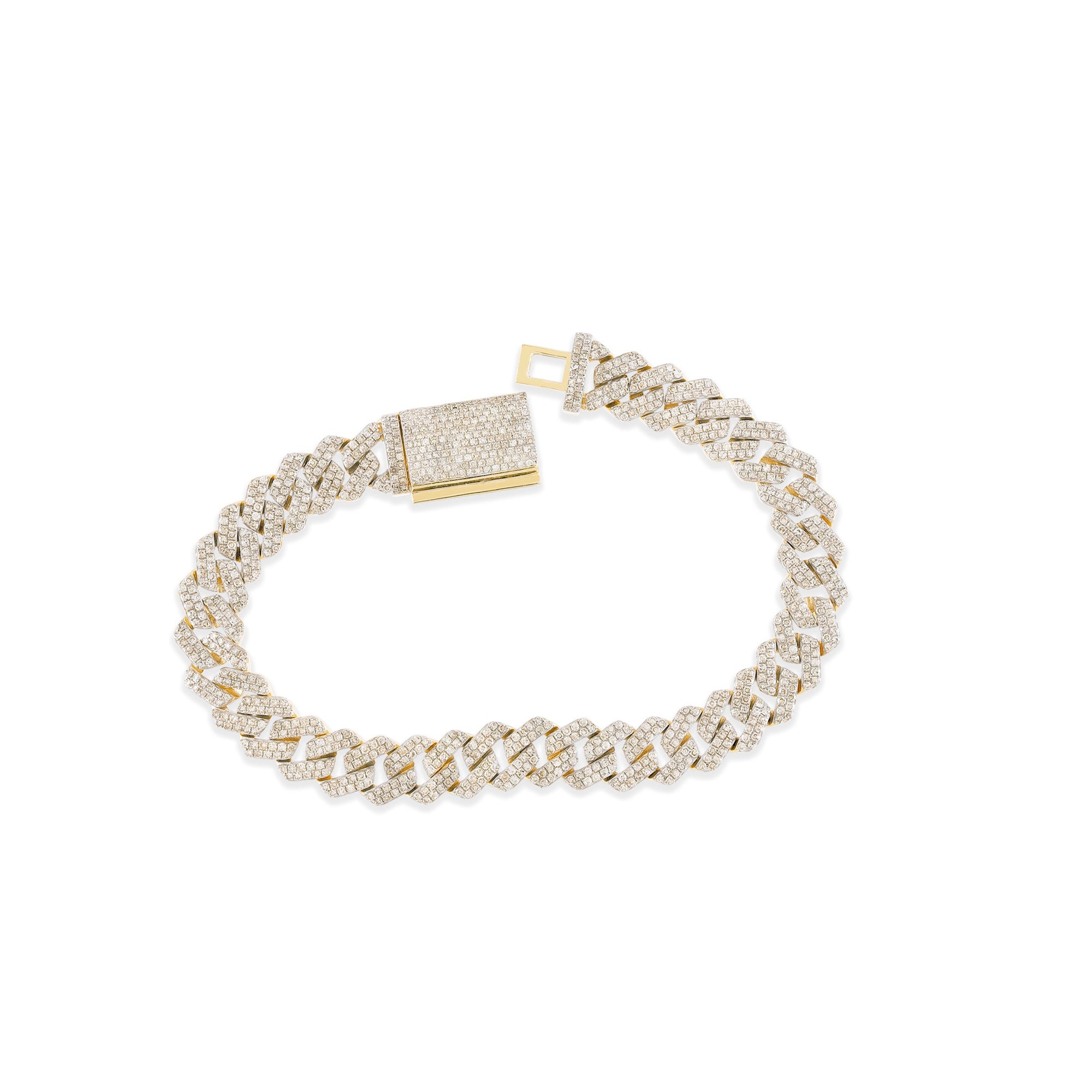 9mm Yellow Gold Diamond Cuban Link Bracelet