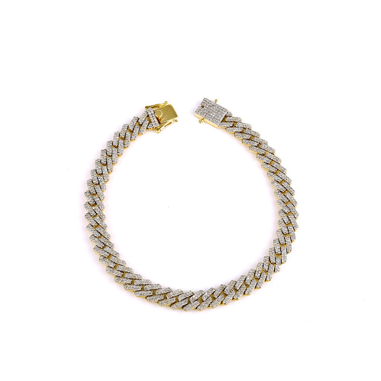 9mm Yellow Gold Diamond Pave Cuban Bracelet