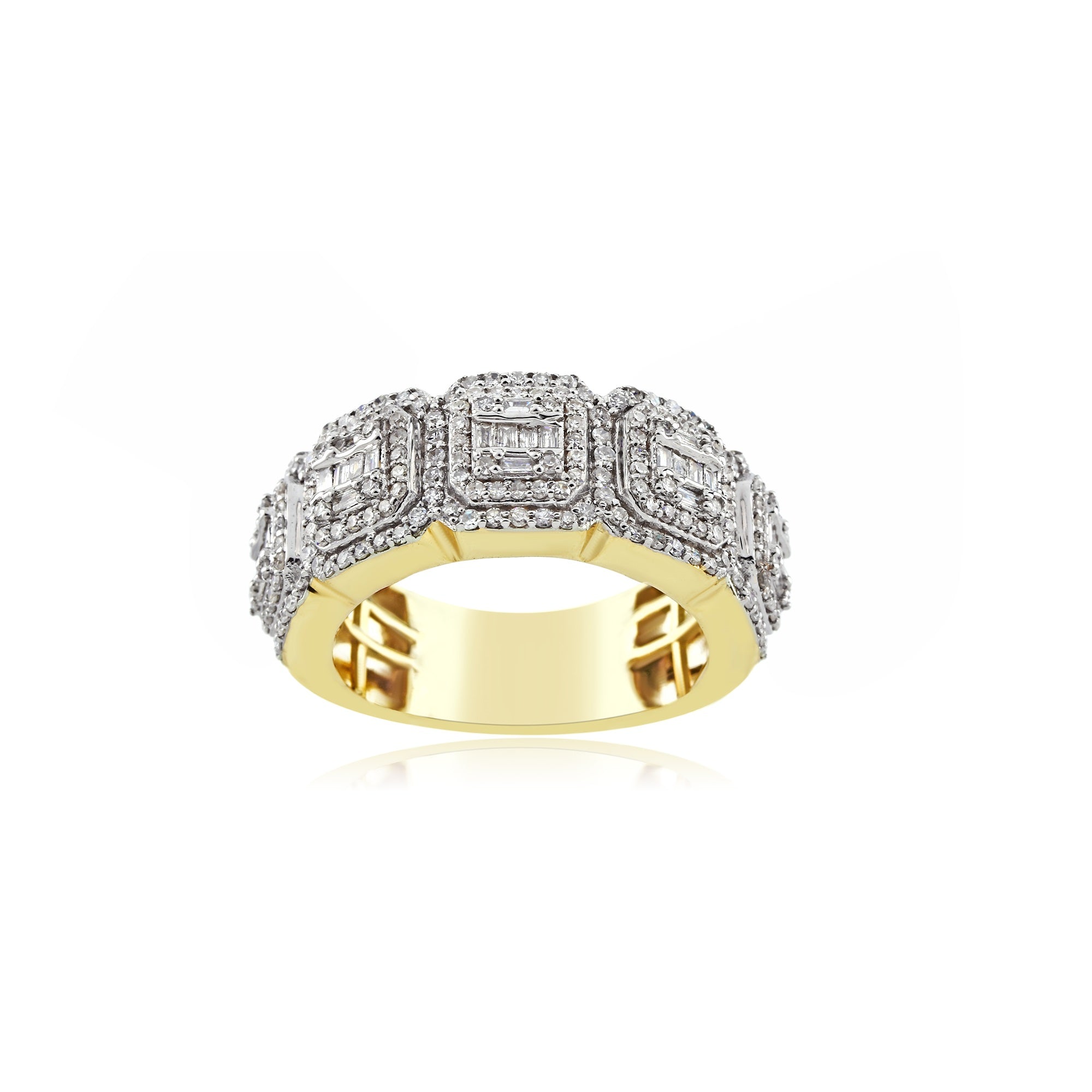 9mm Yellow Gold Round and Baguette Diamond Ring