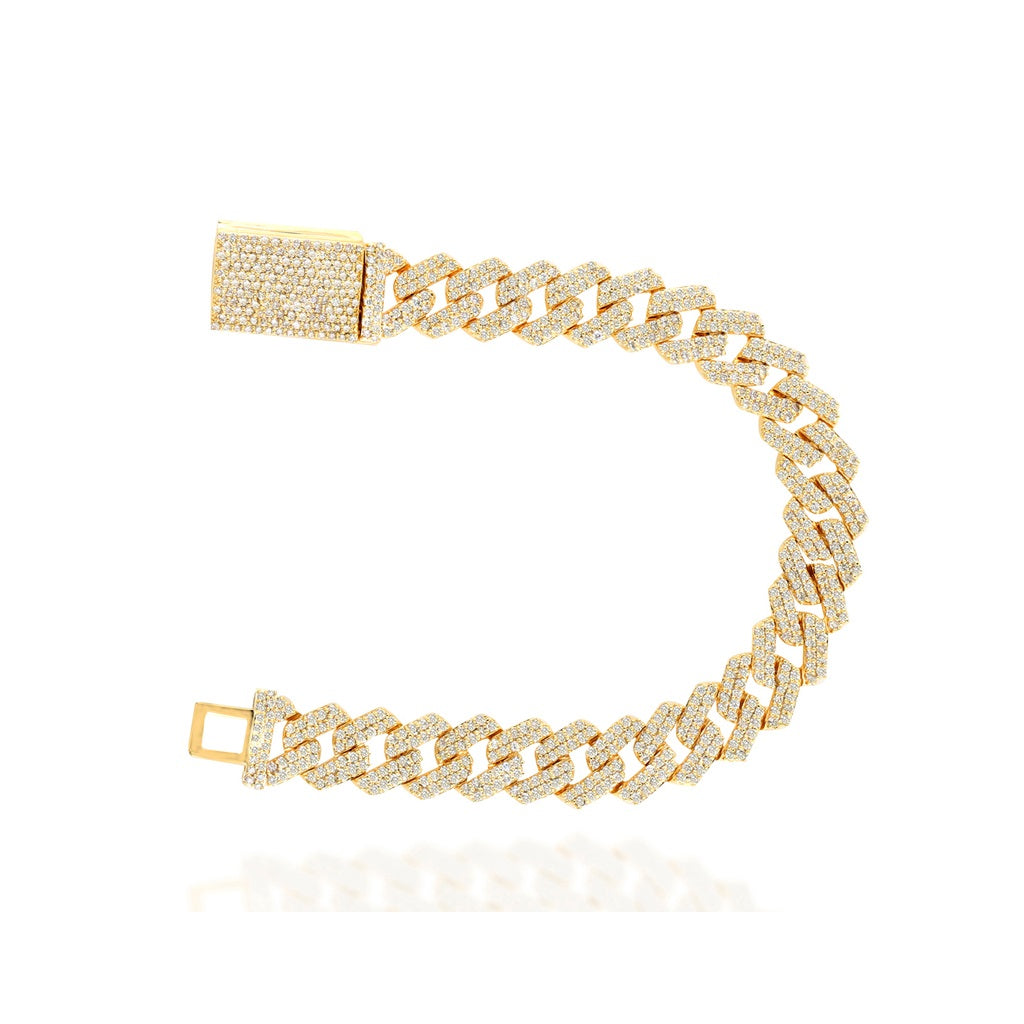 12mm Yellow Gold Diamond Cuban Bracelet by Rafaela jewelry