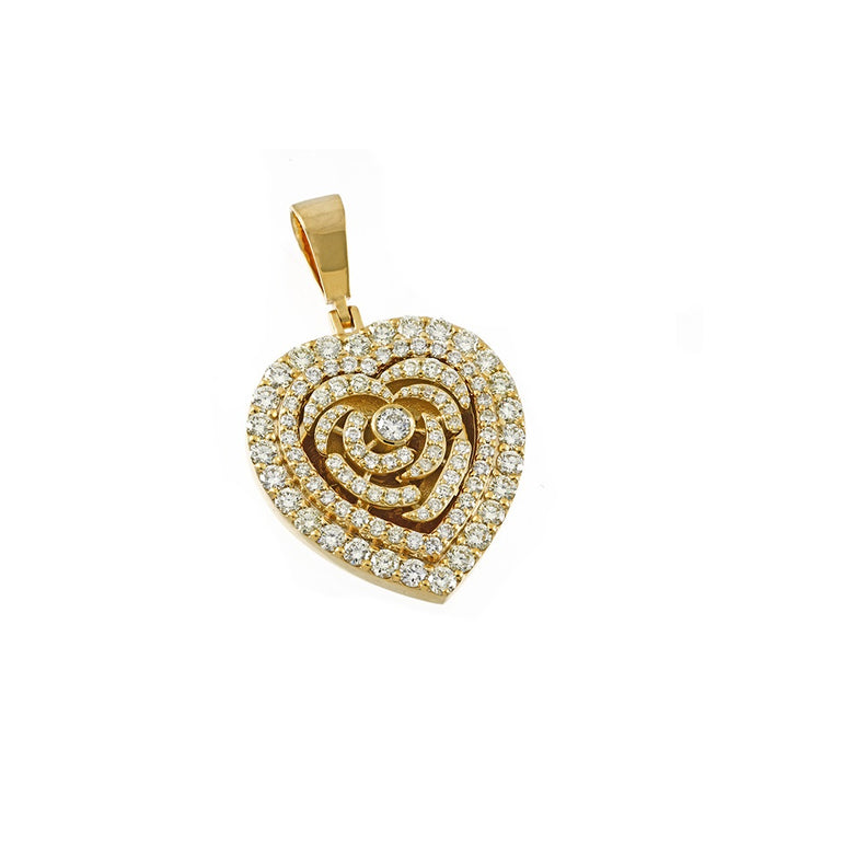 Yellow Gold Round Diamond Heart Pendant