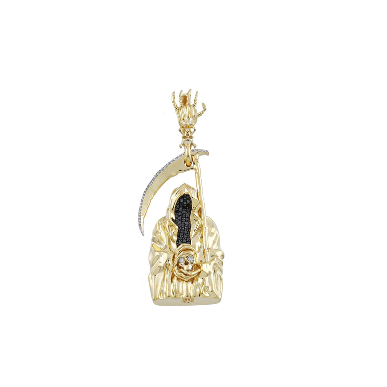 Yellow Gold Diamond Santa Muerte Pendant by Rafaela Jewelry