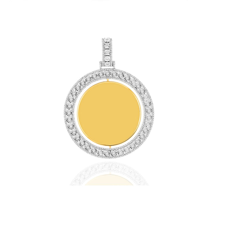 Yellow Gold Round Diamond Circle Picture Pendant by Rafaela jewelry