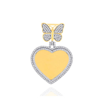 Yellow Gold Diamond Butterfly Picture Heart Pendant by Rafaela Jewelry.