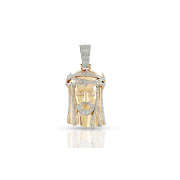 Yellow Gold White Diamond Jesus Face Pendant by Rafaela Jewelry