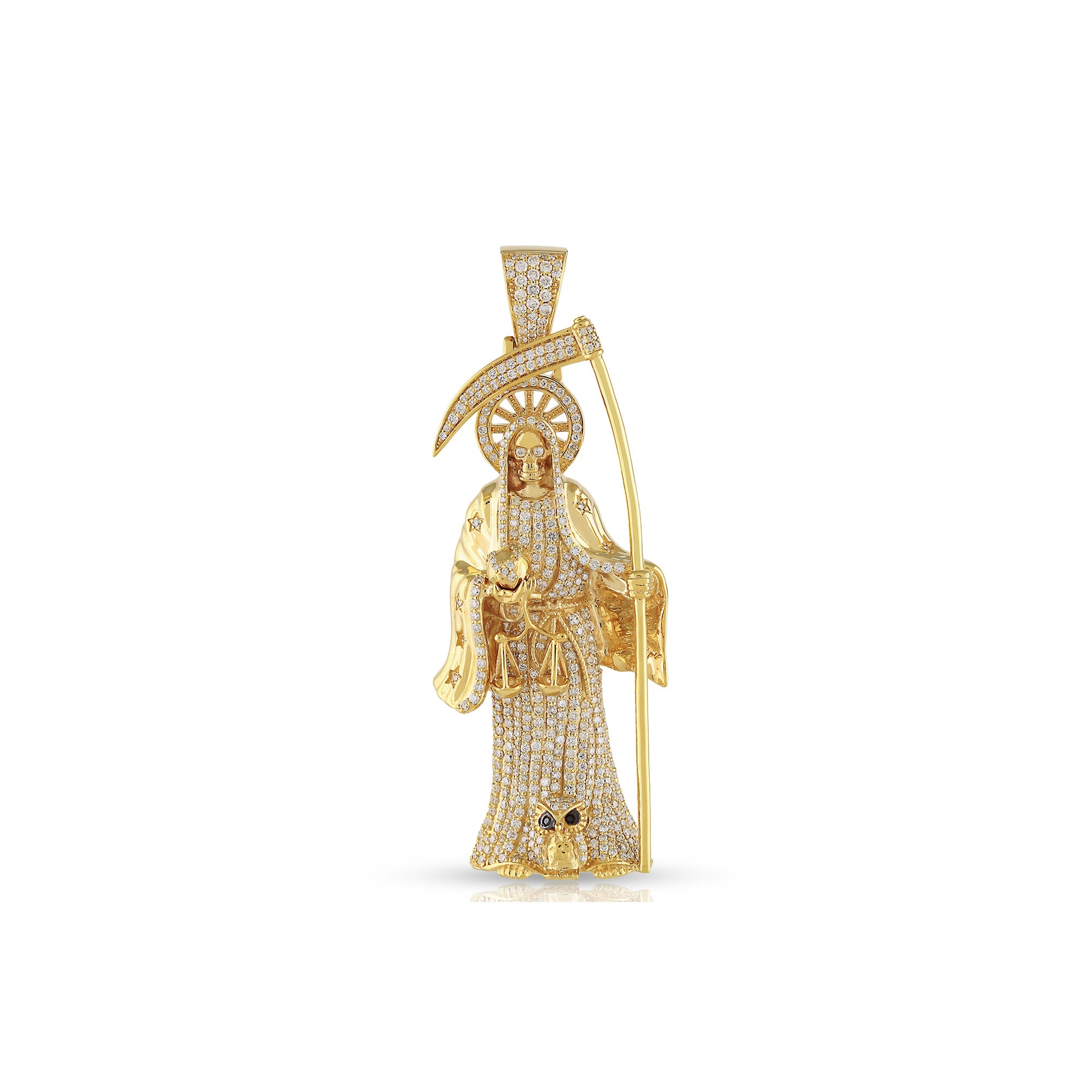 Yellow Gold Diamond Santa Muerte Pendant by Rafaela Jewelry