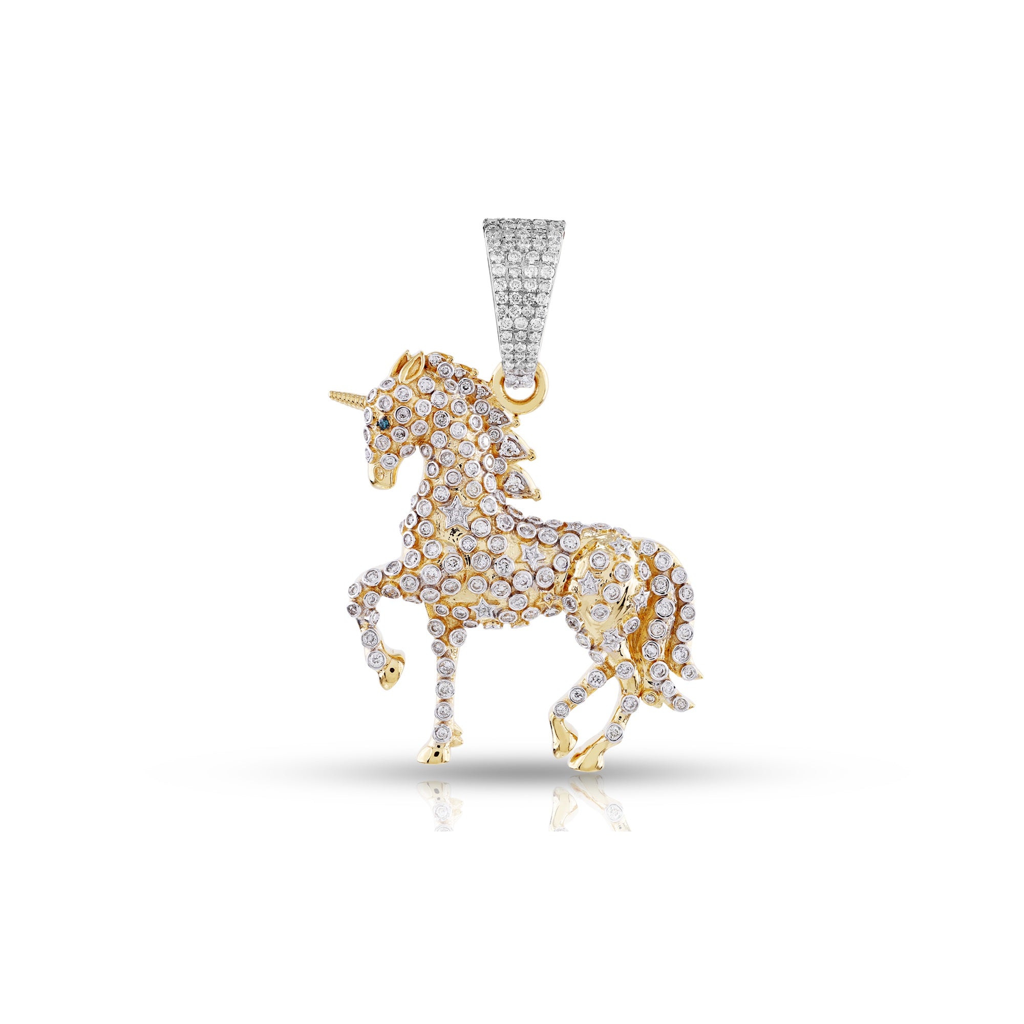 Yellow Gold White Diamond Horse Pendant by Rafaela Jewelry