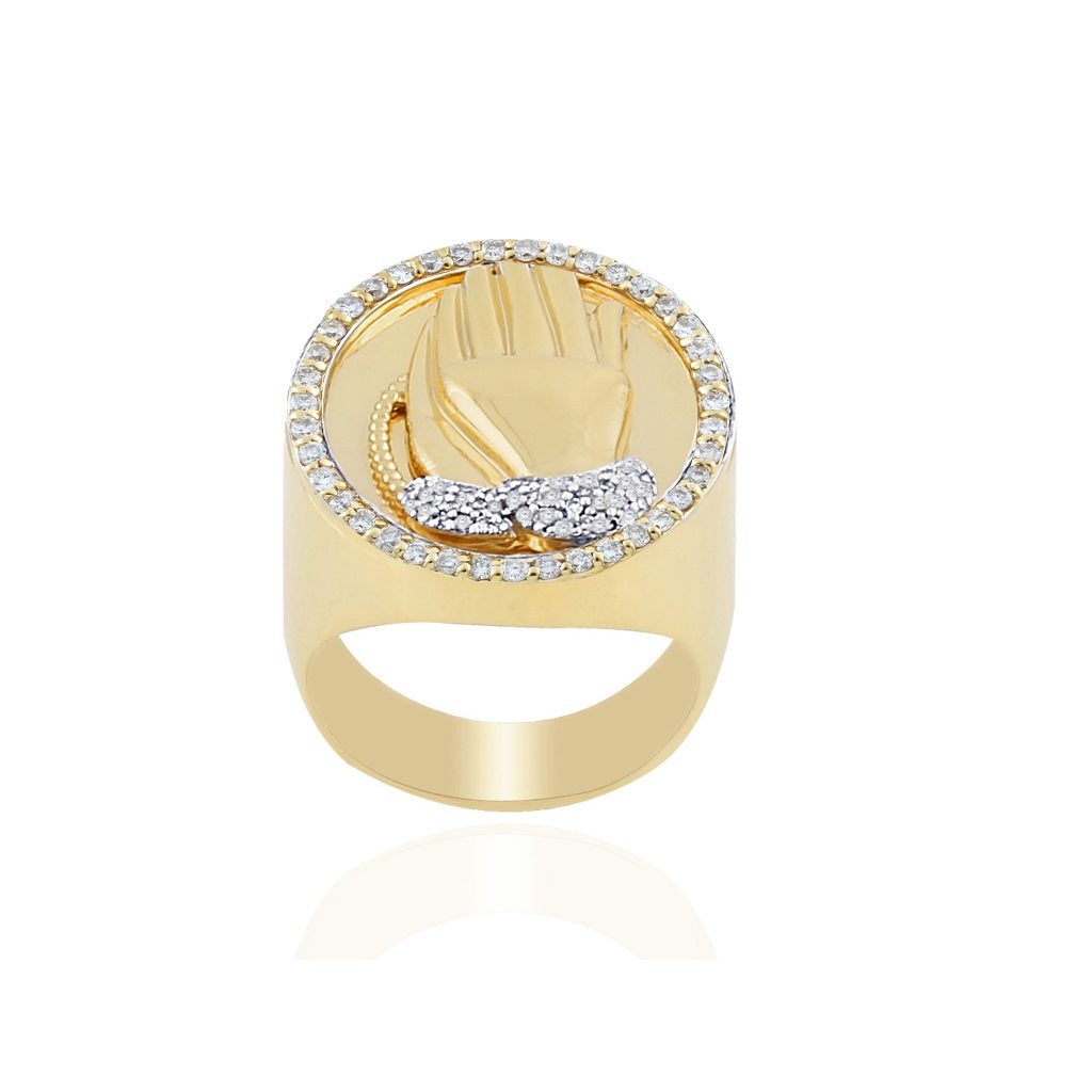 Yellow Gold Diamond Praying Hands by Rafaela Jewelry
