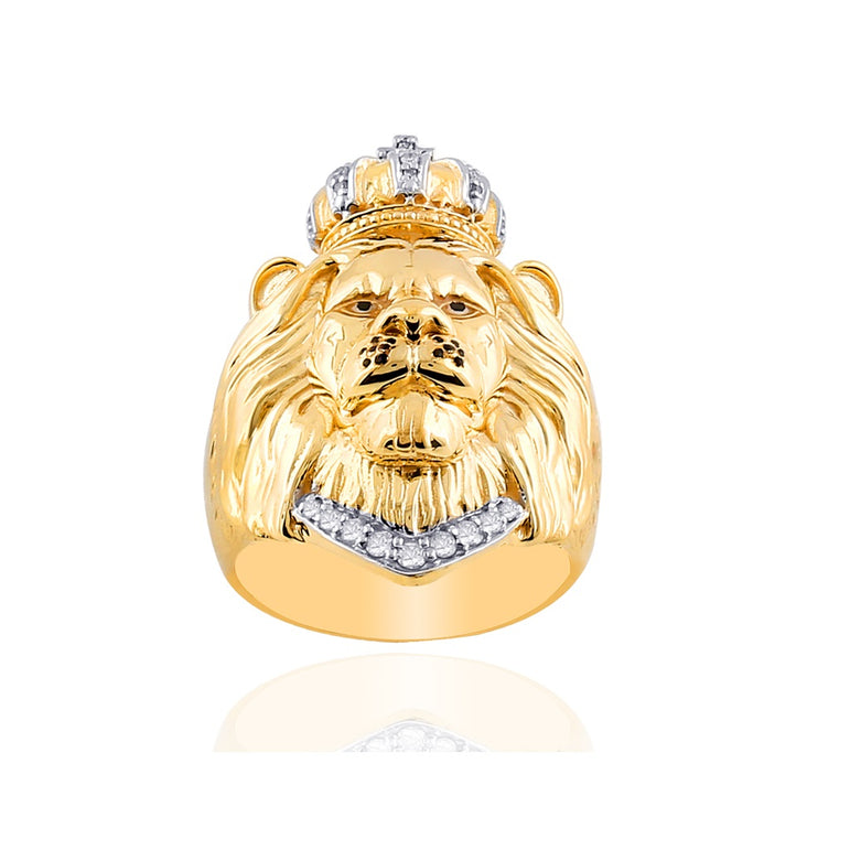 Yellow Gold Diamond Lion Crown King Ring By Rafaela Jewelry
