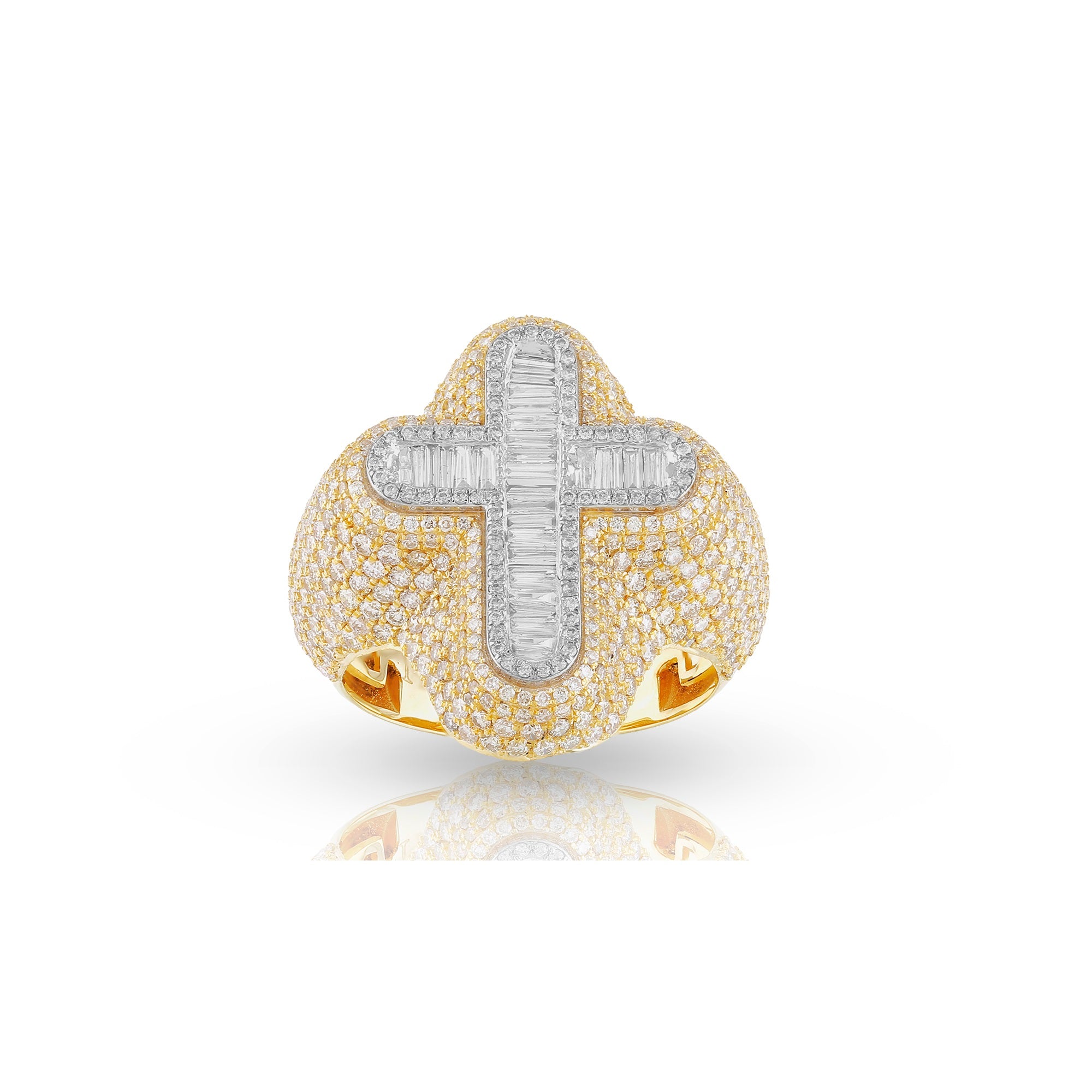 24mm Yellow Gold Diamond Cross Ring by Rafaela Jewelry