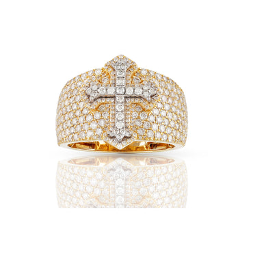 18.5mm Yellow Gold Diamond Cross Ring by Rafaela Jewelry