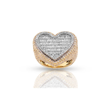 23.5mm Yellow Gold White Baguette Diamond Heart Ring by Rafaela Jewelry