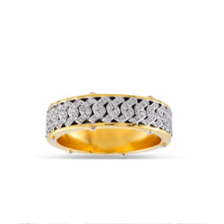 Yellow Gold Round Diamond Cuban Band Ring For Men's