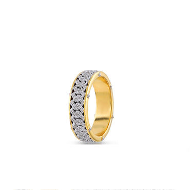 Yellow Gold Round Diamond Cuban Band Ring For Men's