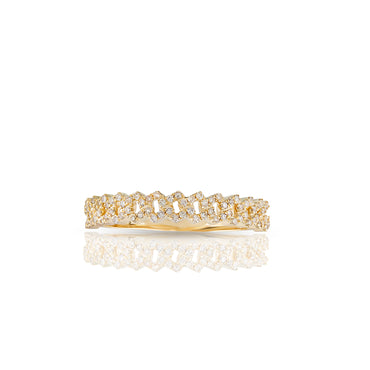 Yellow Gold Round Diamond Cuban Ring