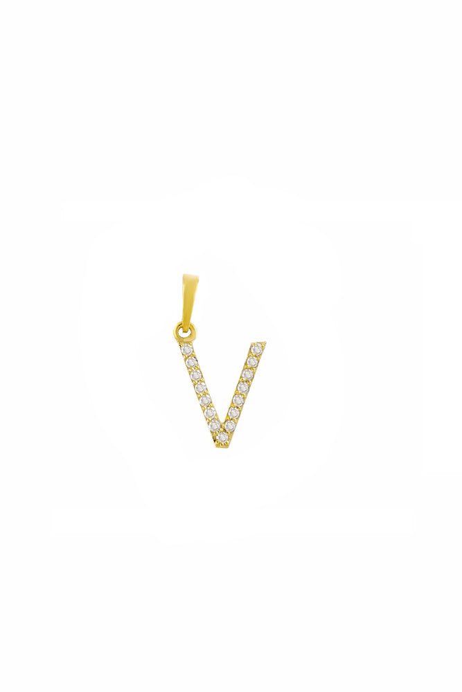 Yellow Gold Round Diamond Initial Letter Pendant