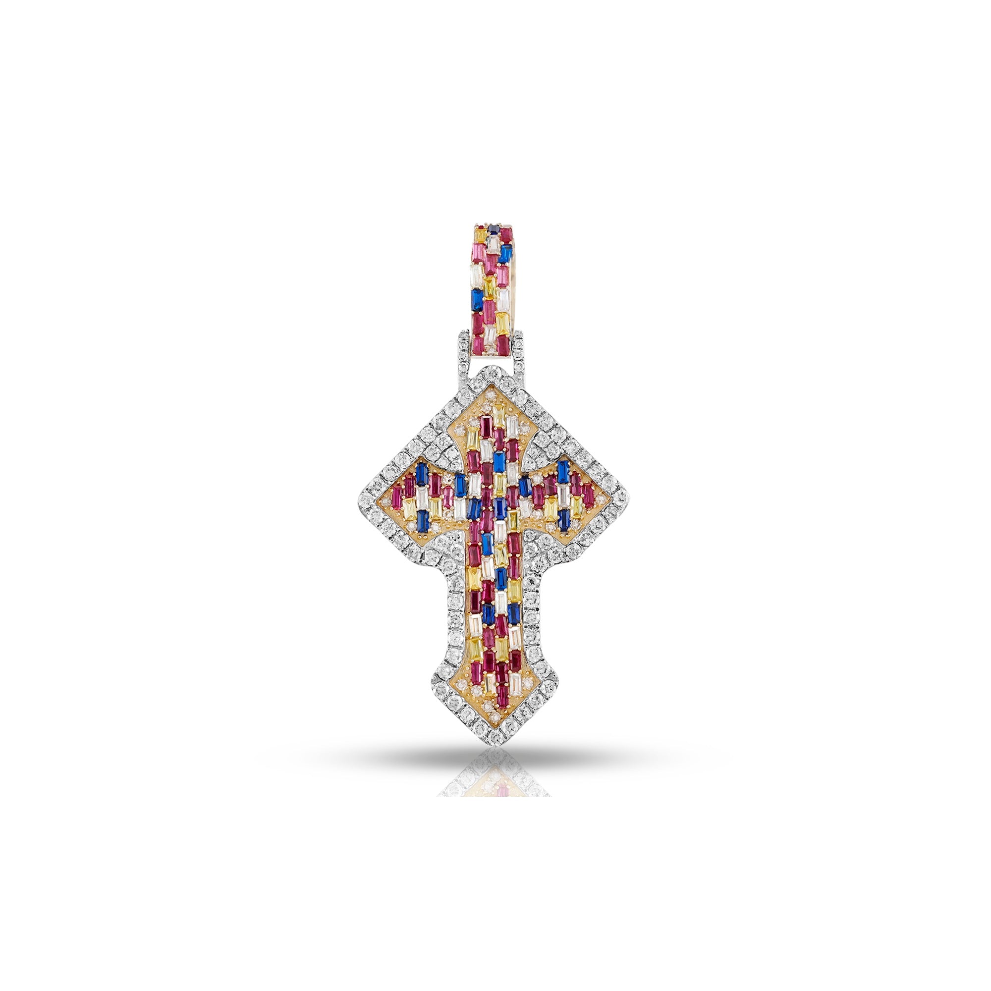 Multicolor Baguette Diamond Cross Pendant