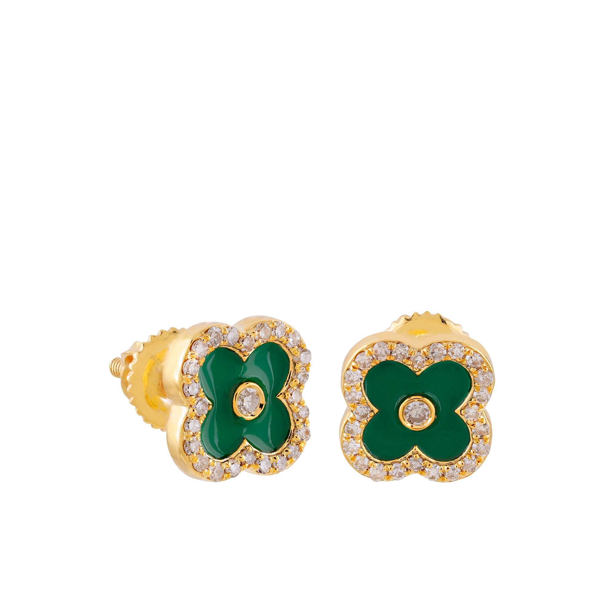 0.14 Carat Yellow Gold Round Diamond Enamel Stud Earring