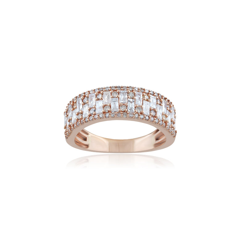 Rose Gold Baguette and Round Diamond Band Ring