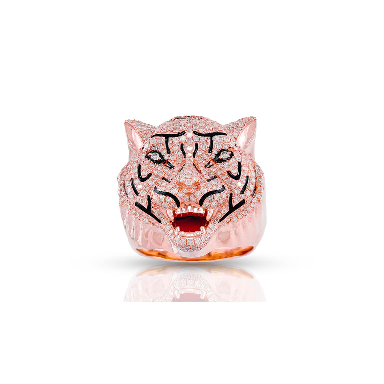 Rose Gold Diamond Cluster Tiger Ring Men