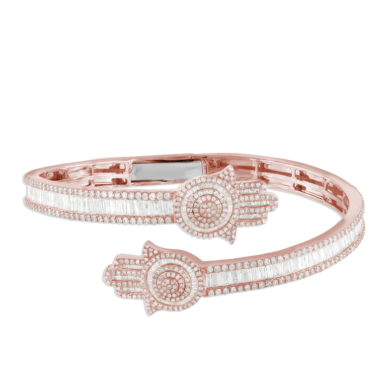 Rose Gold Diamond Cuff Bangle Hamsa Bracelet