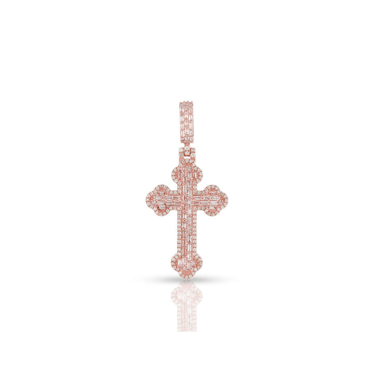 Rose Gold Round Diamond Cross Pendant