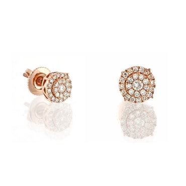 Rose Gold Round Diamond Flower Stud Earrings