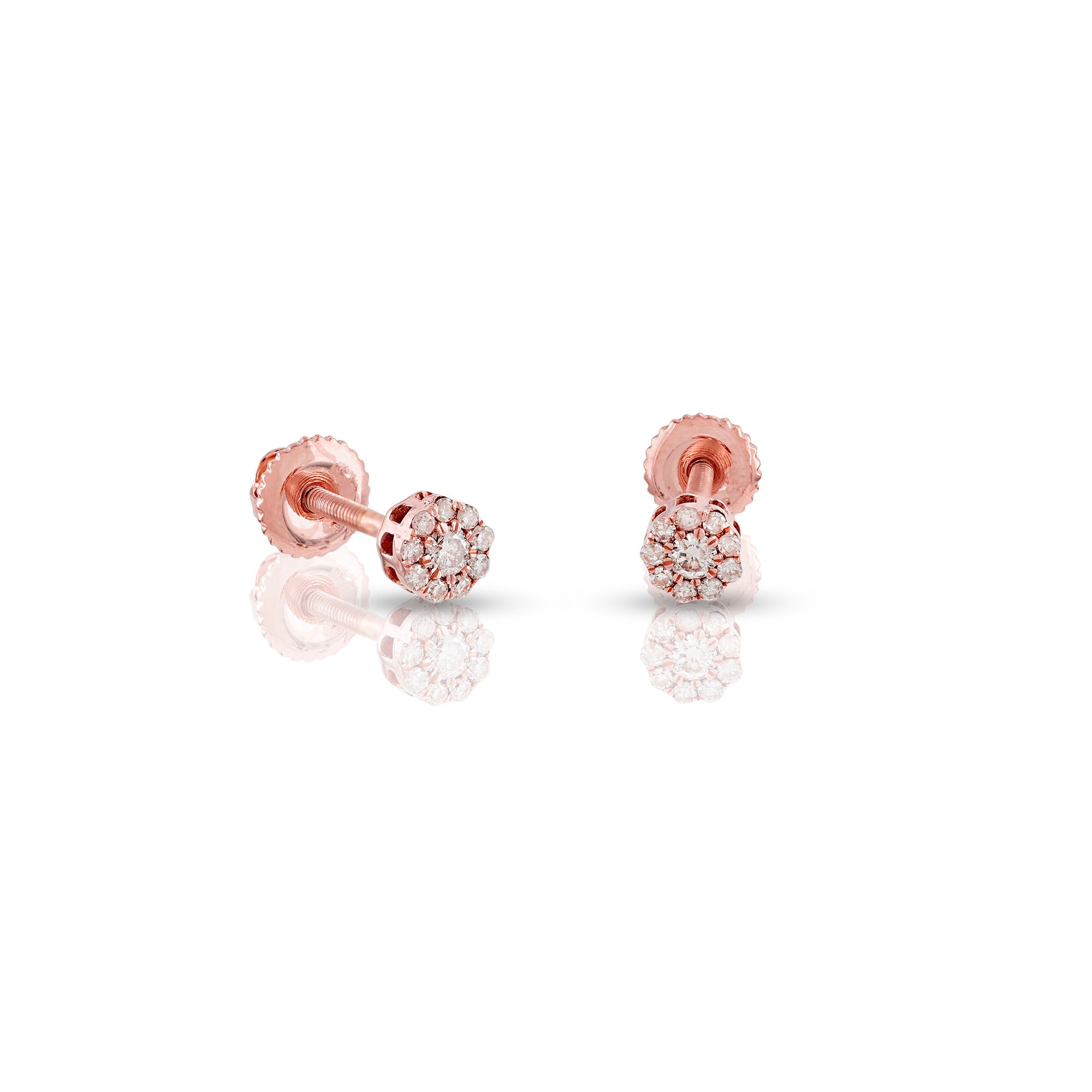 Rose Gold Round Diamond Stud Flower Earrings