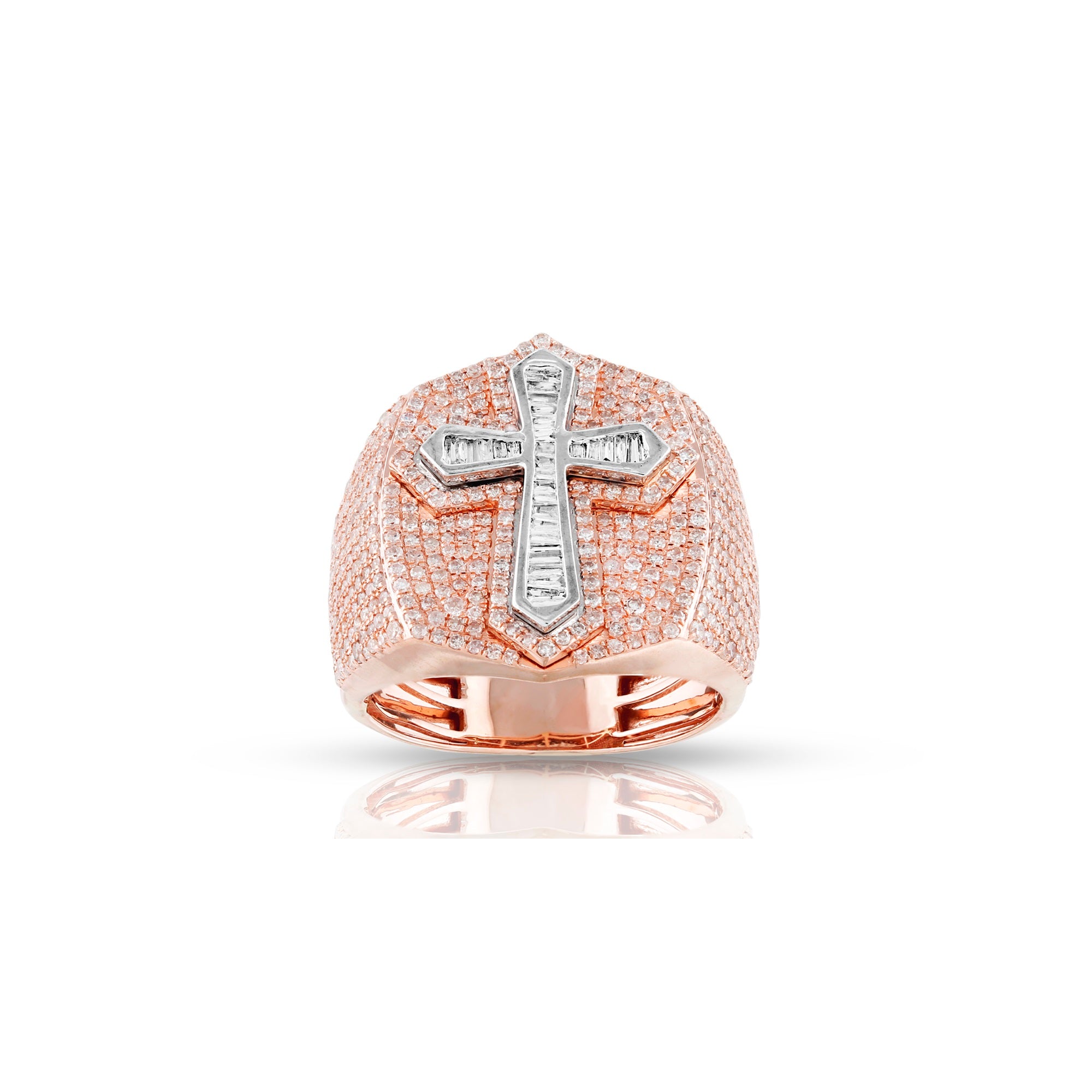 Rose Gold Round and Baguette Diamond Cluster Cross Ring