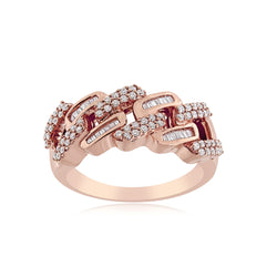 Rose Gold Round and Baguette Diamond Cuban Link Ring